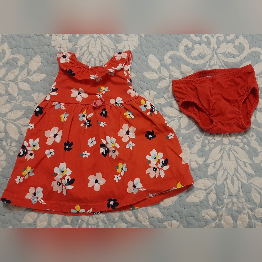Carters baby dress 6 months red floral bright cheerful summer dress w bloomers
